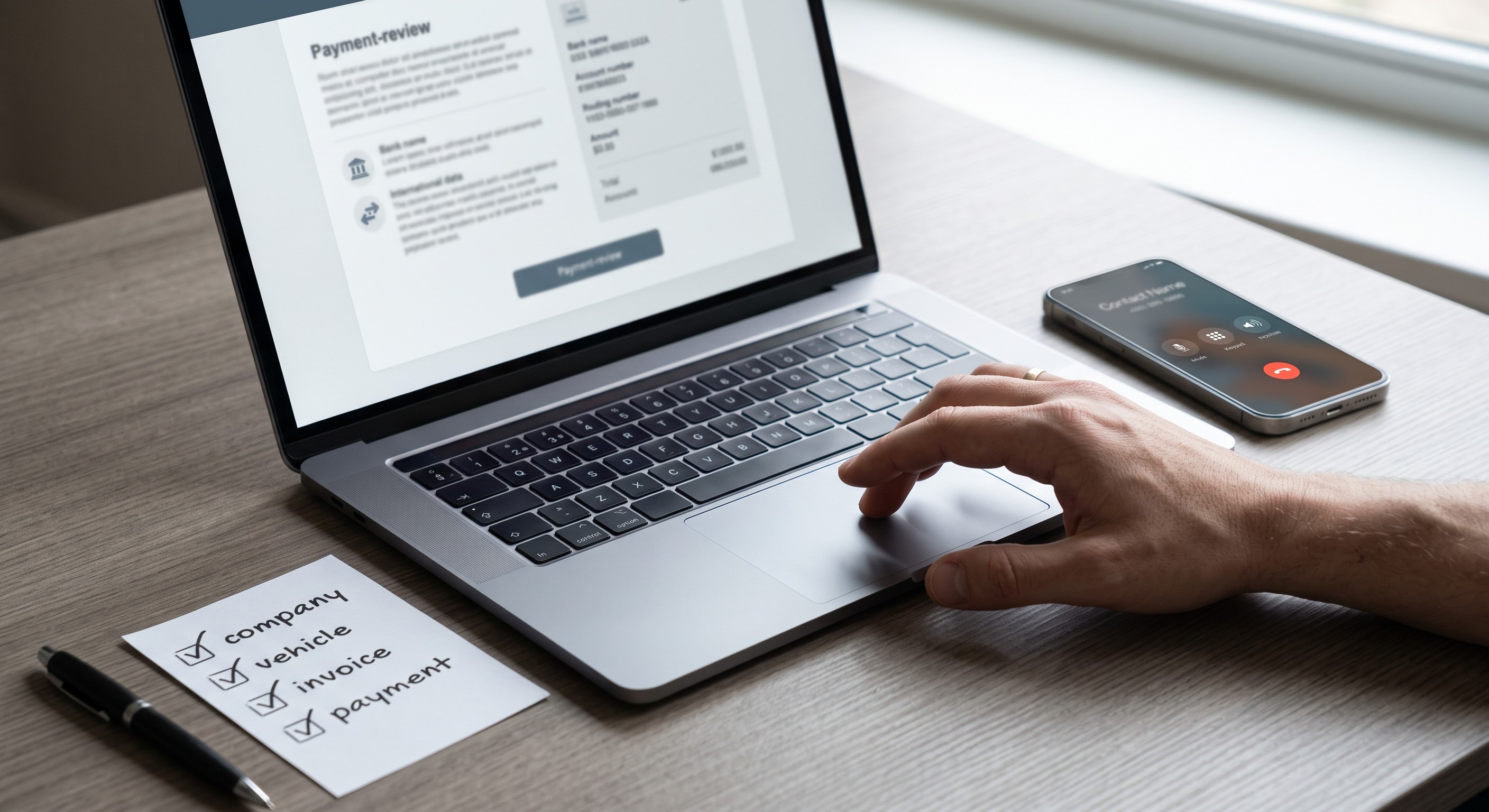 Buyer confirming payment instructions by phone before authorizing a wire transfer for a U.S. vehicle