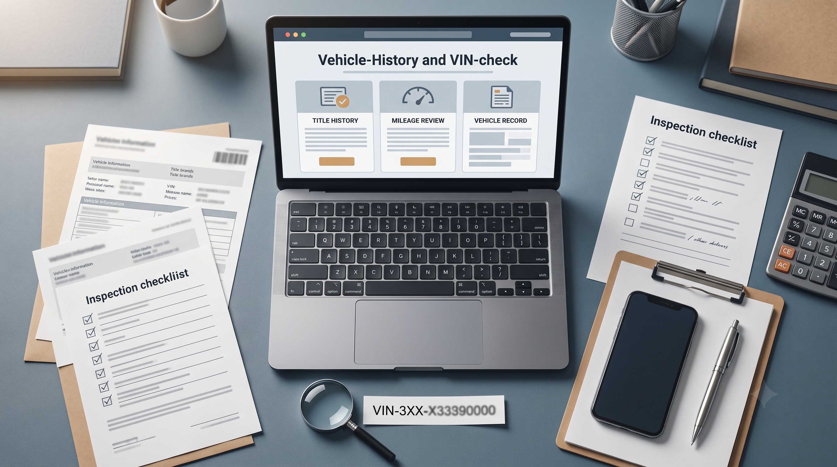 Vehicle card, budget marker, map, calendar, and checkboxes arranged as a sourcing brief